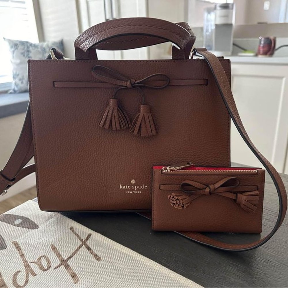 Kate Spade Hayes Street Isobel Small Leather Satchel Gingerbread w/Red Interior